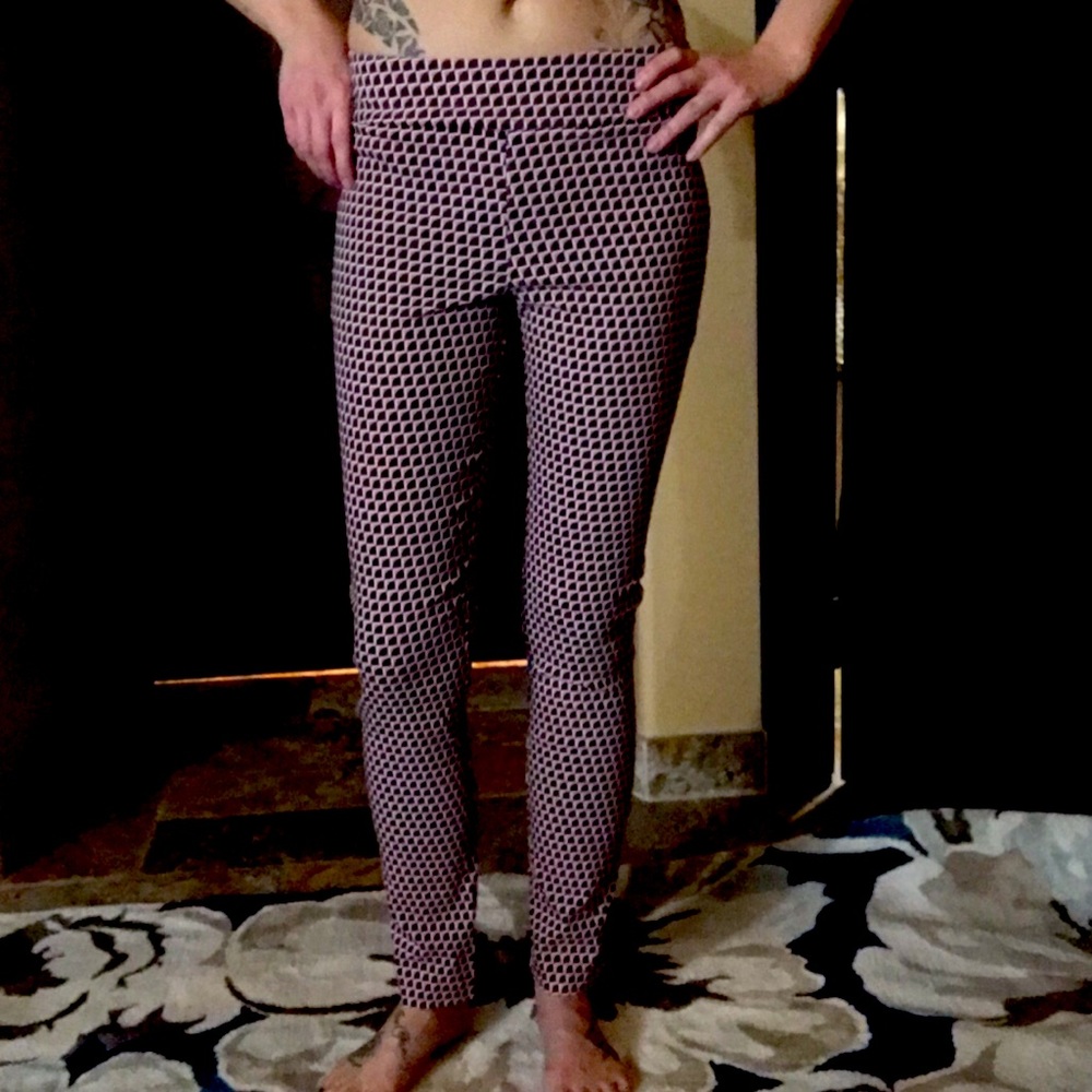 Patterned skinny straight leg trousers